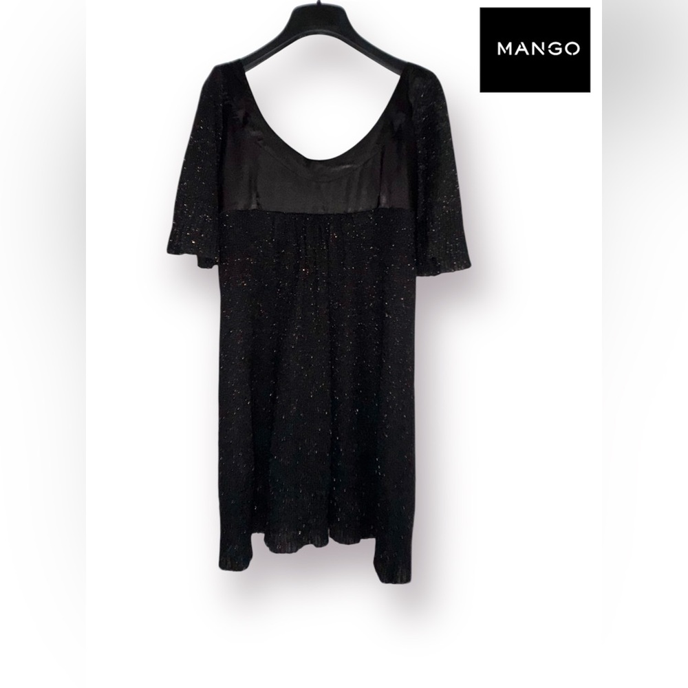 🛍️SALE🛍️ Mango Vintage Knitted Black&Copper Sparkle Dress w/Fringed Satin Scarf - Picture 5 of 15